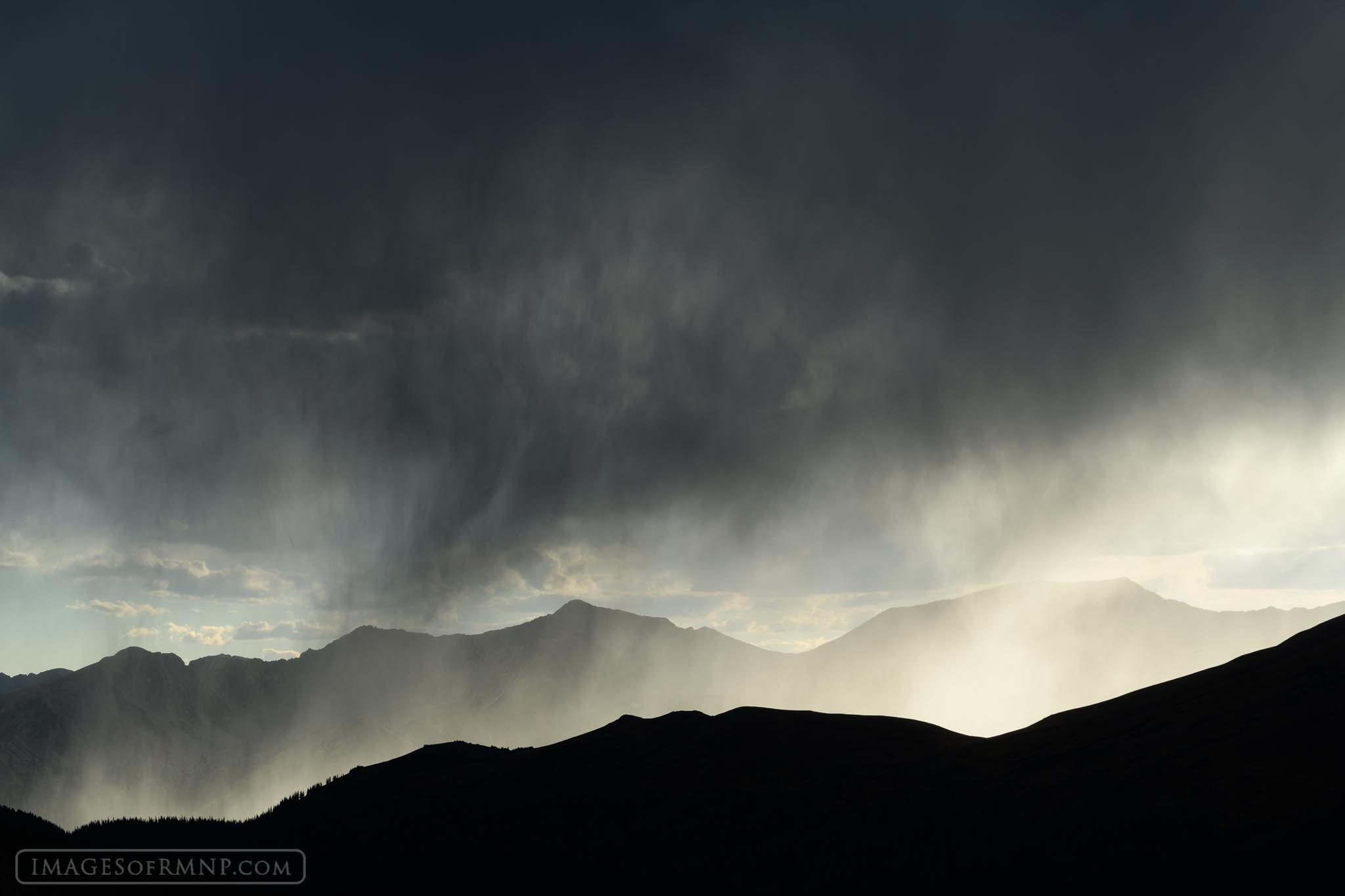 A fast moving rainstorm moves in over the Never Summer Mountains of Rocky Mountain National Park, bringing much needed moisture...