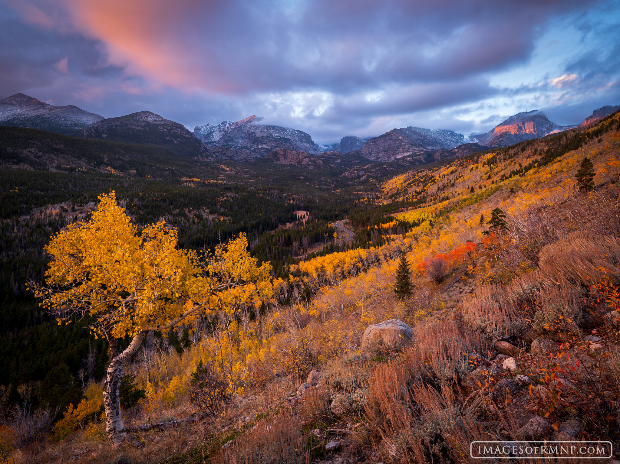 The sun peeked through the clouds and illuminated Hallett Peak as the aspen trees in their best autumn dress looked on. This...