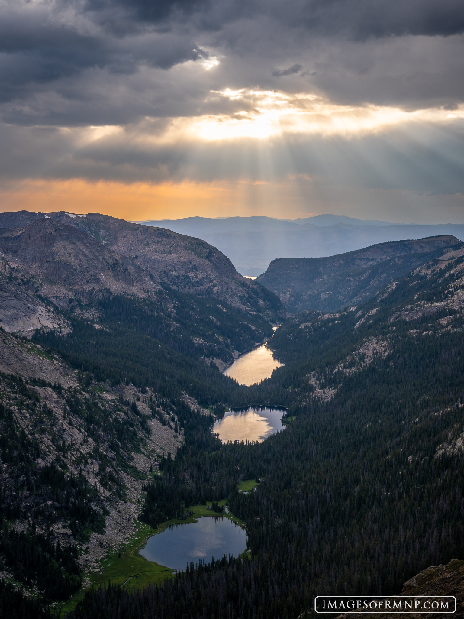 Just before sunset, I stood on the Continental Divide and looked down on Rocky Mountain National Park's East Inlet. From here...
