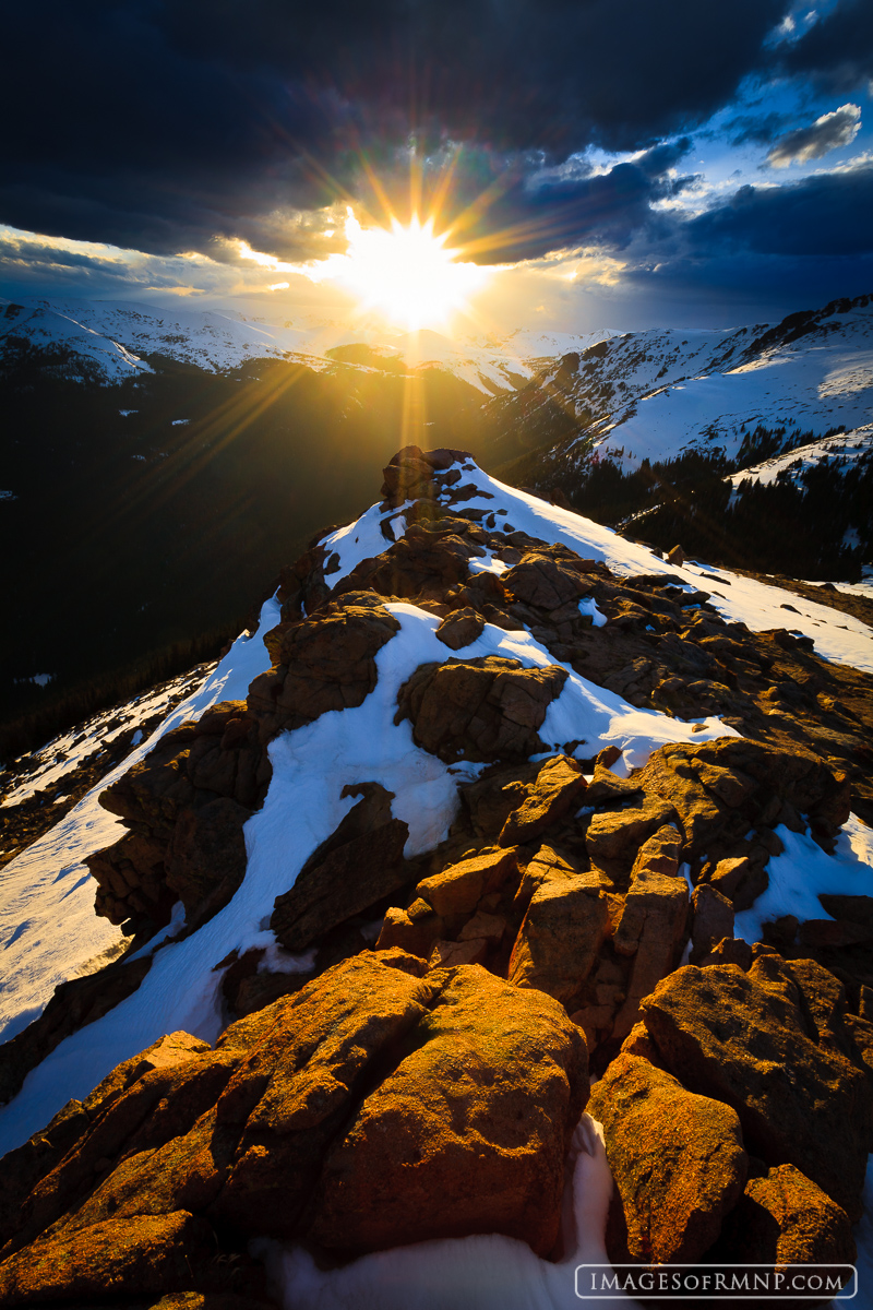 I had walked three miles up a partially plowed Trail Ridge Road to the well known Forest Canyon Overlook. The clouds had moved...