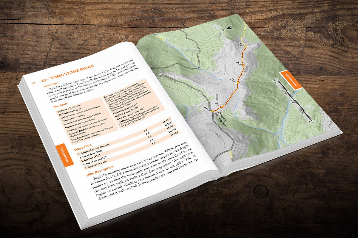 inside view of map and statistics of hiking guide