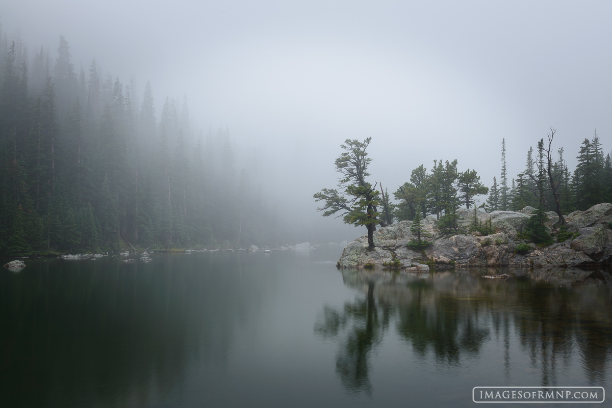 Dream Lake is known for its breathtaking views of high jagged peaks, but on this day a storm had settled over the park and a...