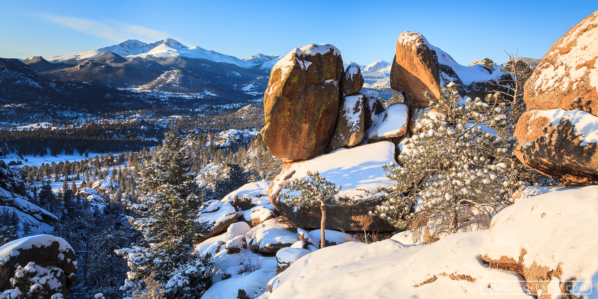 Longs Peak as seen on a cold December morning from Lumpy Ridge.