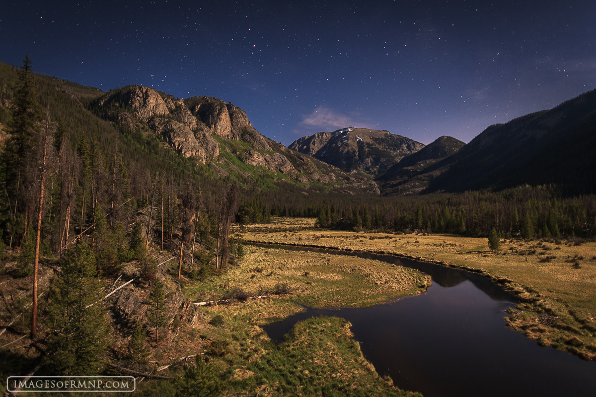 I seem to always find myself hiking through this meadow around mid-night on my way back from the high lakes along the East Inlet...