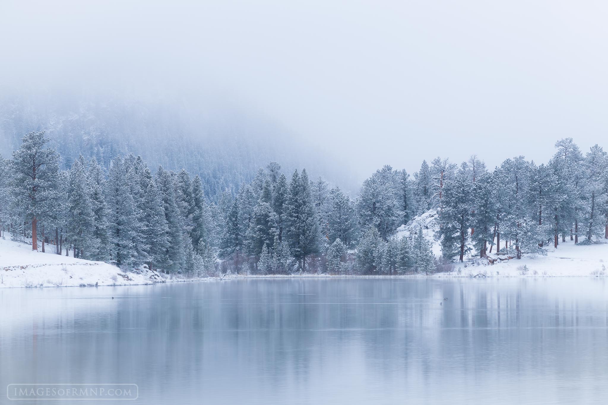 An April snowstorm painted the world white while low clouds added a sense of mystery, transforming Lily Lake into a beautiful...