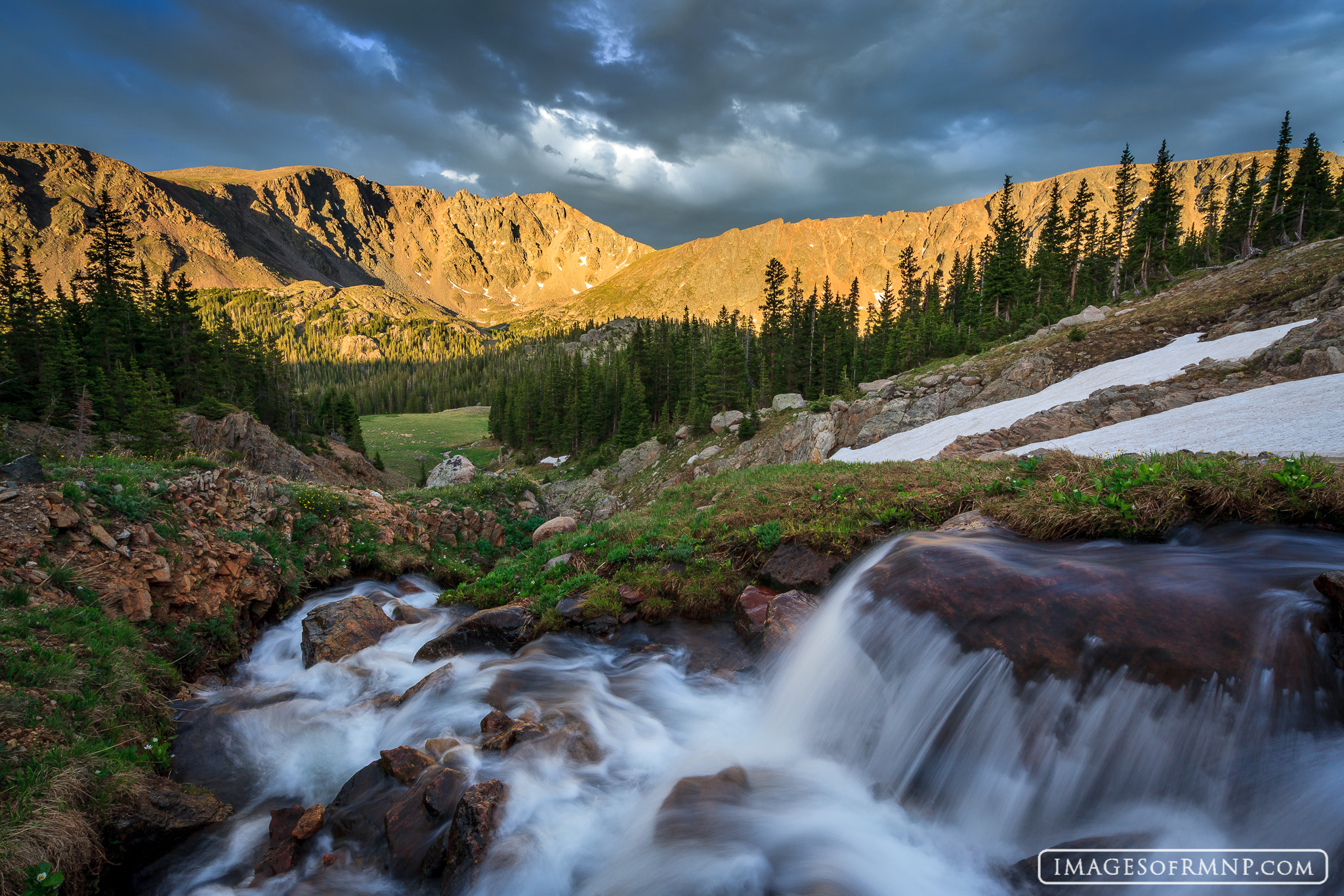 This is my idea of an idyllic mountain scene with mountains, meadow, cascades and sweet light.&nbsp;These are the moments I search...