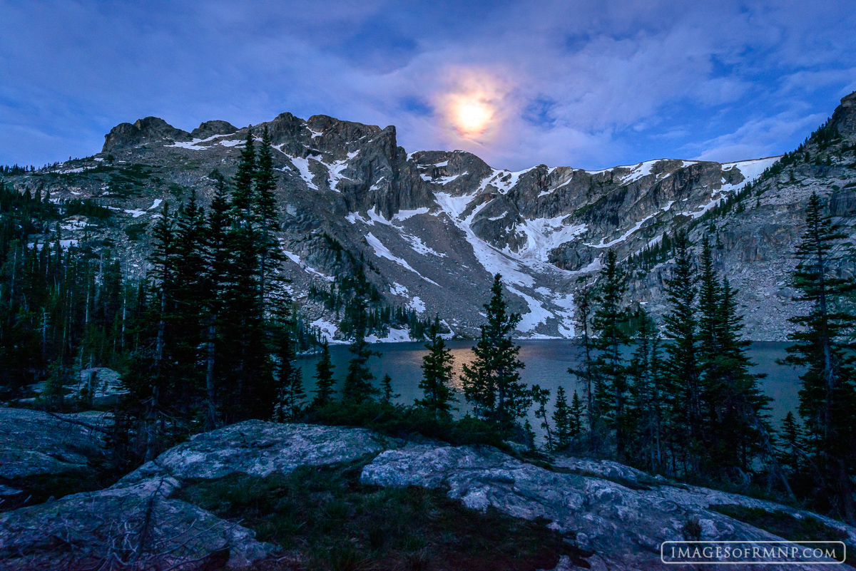 On this morning I arrived at this lake well before sunrise and had the privilege of watching a full moon set behind Ptarmigan...