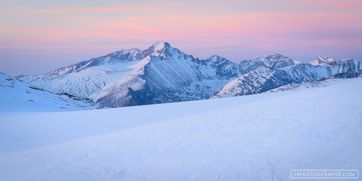 In late winter and into the spring heavy snow blankets the tundra of Rocky Mountain National Park creating a scene of stark beauty...