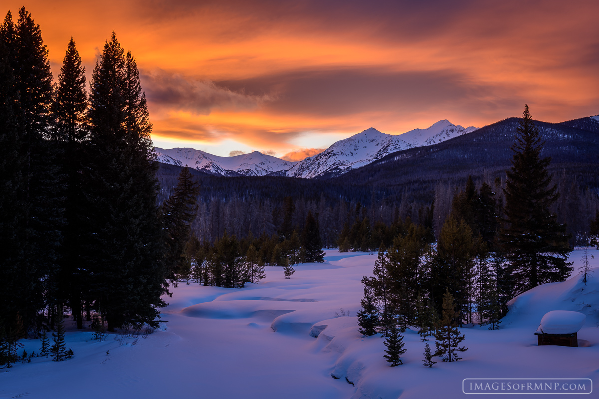 A dramatic sunset in the Kawuneeche Valley makes one fall in love with winter all over again.